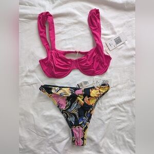 New! L Space Stella Bikini Top Magenta Jada bitsy bottoms floral Size Small set